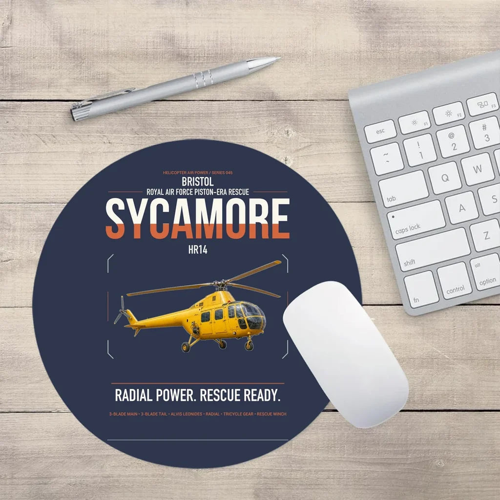 Bristol Sycamore HR14 design on navy blue round mouse pad