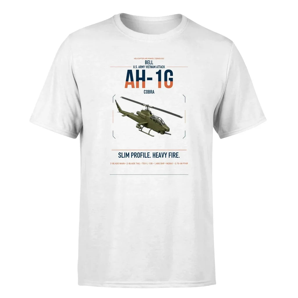 Bell AH-1G Cobra design on white t-shirt, single-side print