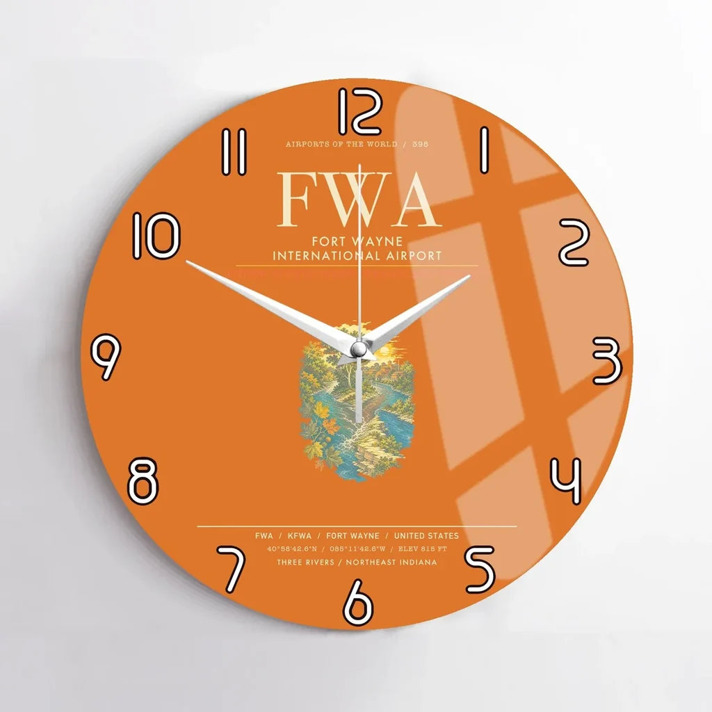 Fort Wayne International Airport FWA Wall-Clock No-Frame - Orange