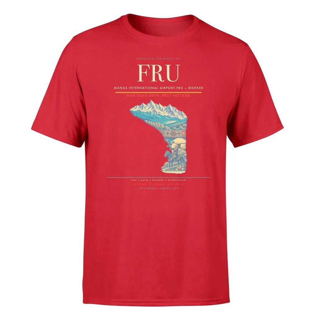 Manas International Airport (FRU) T-Shirt single-side front print in Red | manas-international-airport-fru-double-side-t-shirt