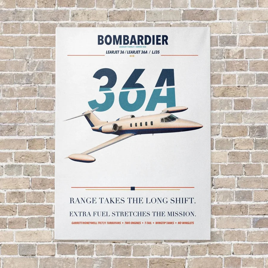 Bombardier Learjet 36A vertical canvas print - no frame - white background
