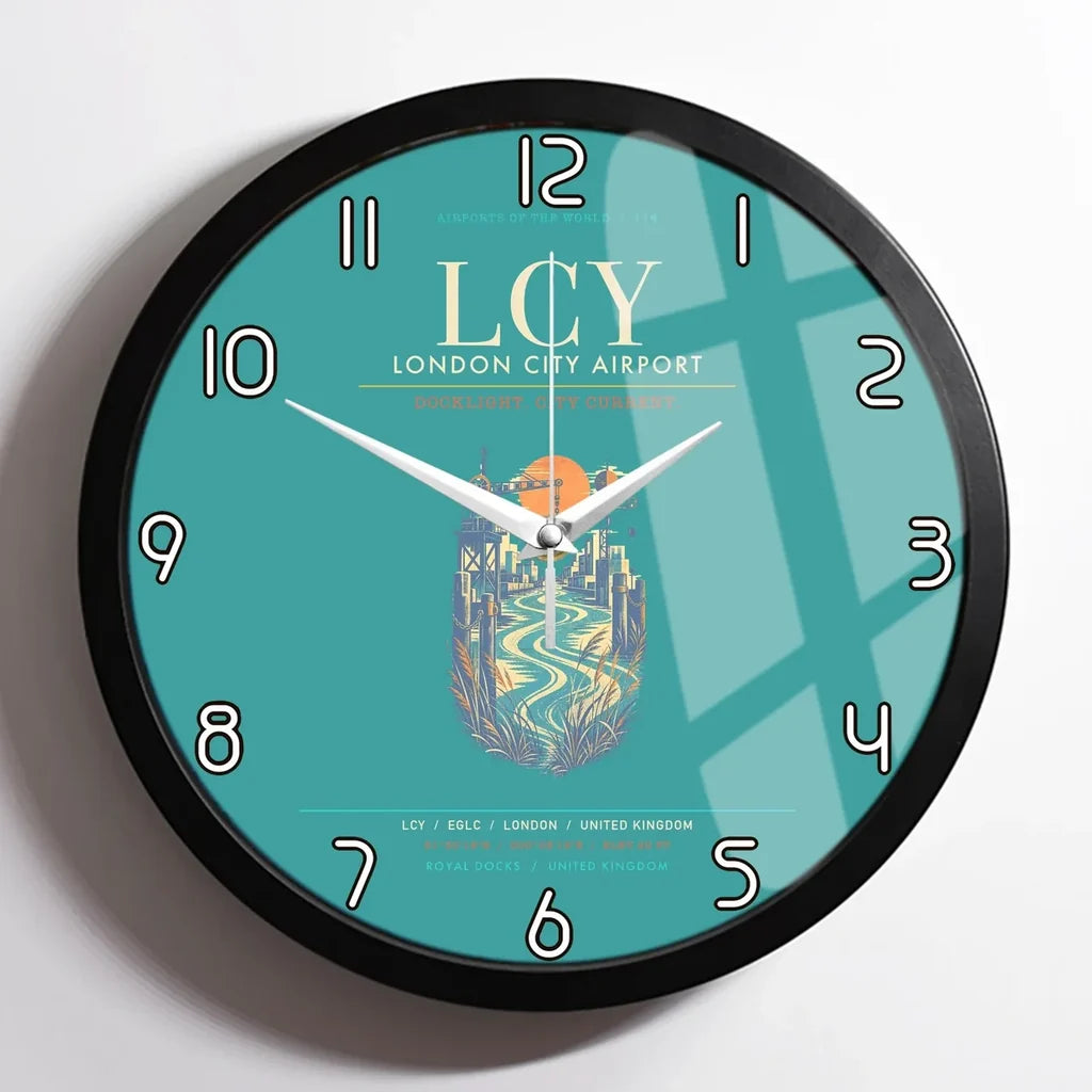London City Airport LCY Wall-Clock Framed - Turquoise