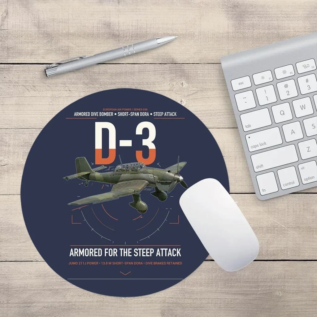 Junkers Ju 87D-3 design on navy blue round mouse pad
