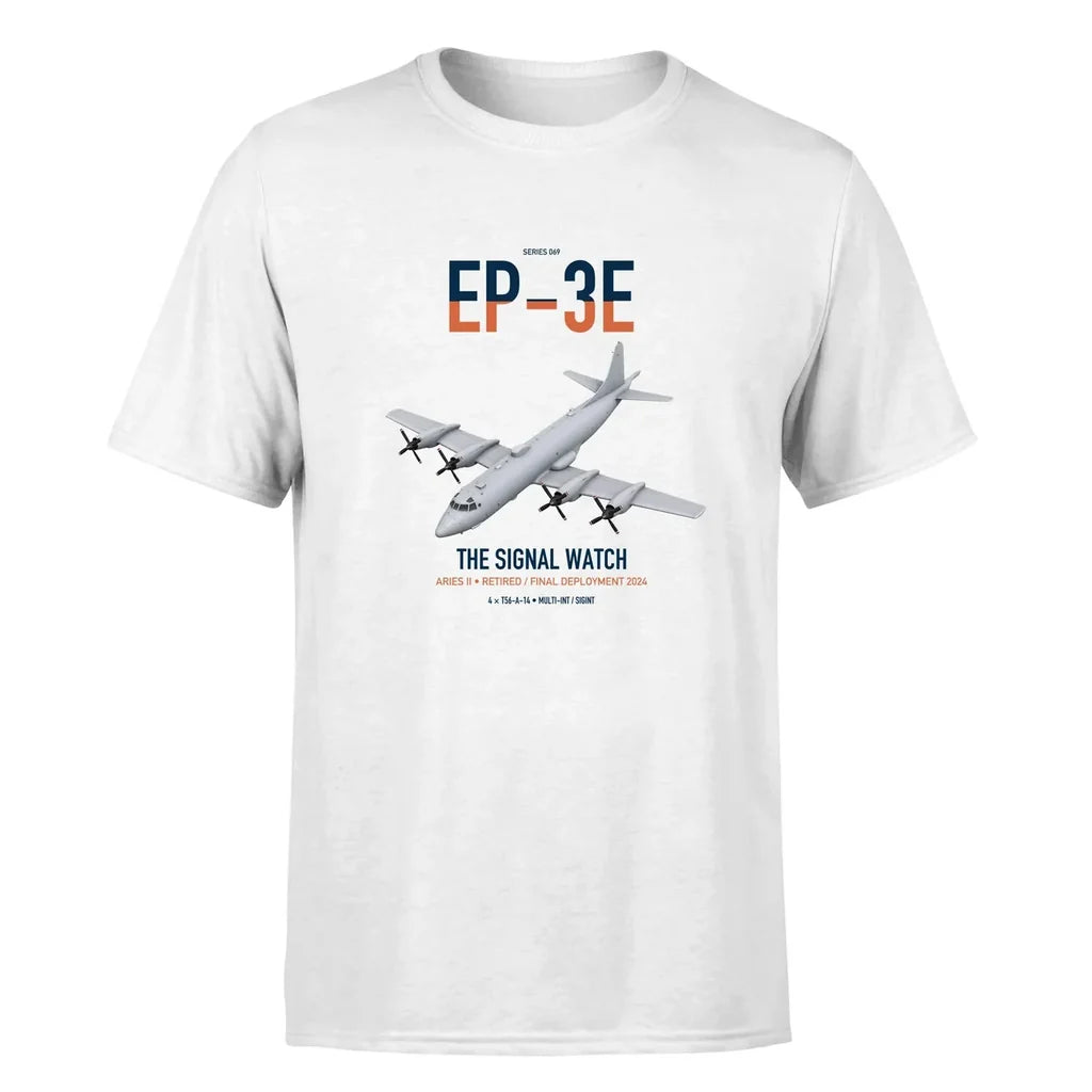 EP-3E ARIES II design on white double-side t-shirt, single-side print