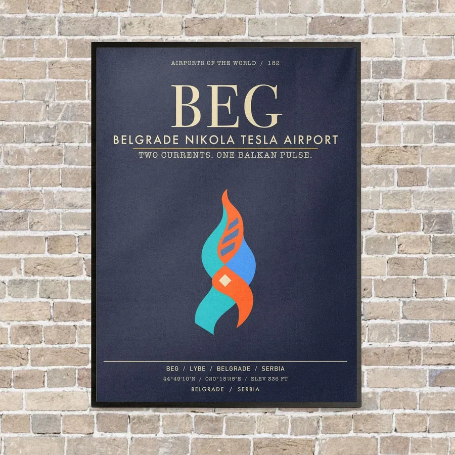Belgrade Nikola Tesla Airport BEG - Canvas Framed - Navy Blue