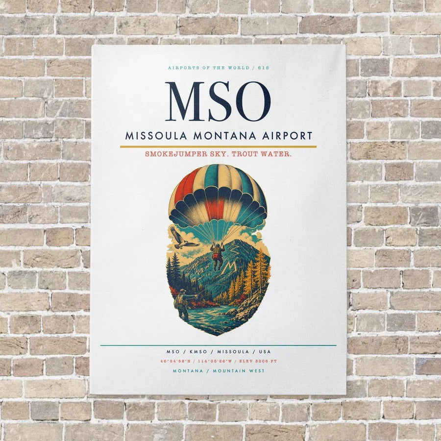 Missoula Montana Airport MSO vertical canvas print - no frame - white background