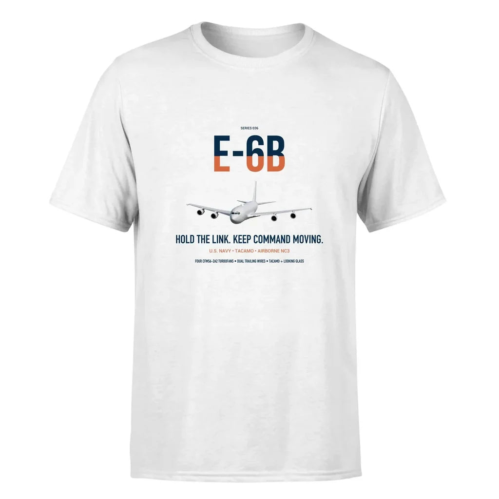 E-6B Mercury design on white double-side t-shirt, single-side print