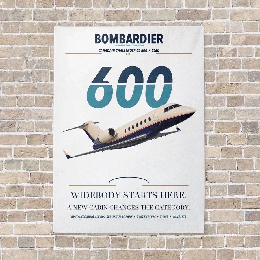 Bombardier Challenger 600 vertical canvas print - no frame - white background