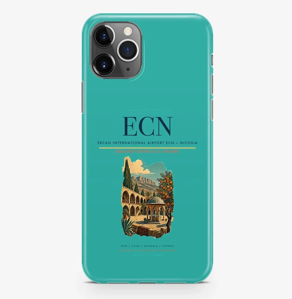Nicosia Airport (ECN) design on turquoise iPhone 16 Pro MagSafe case