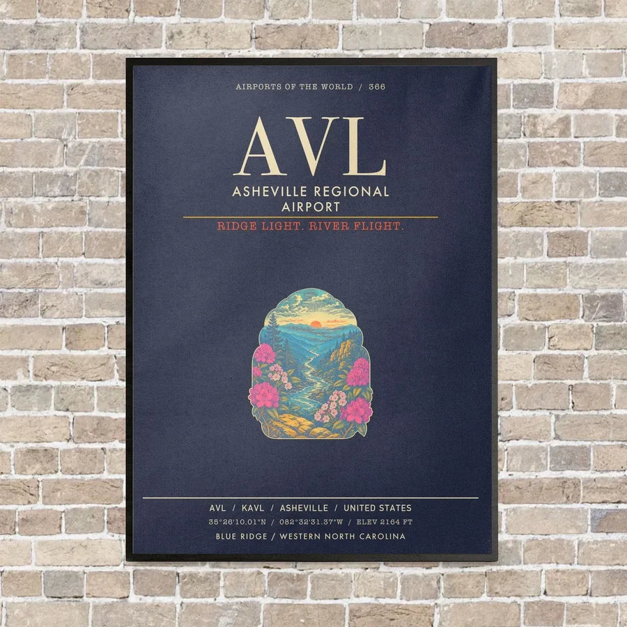 Asheville Regional Airport AVL - Canvas Framed - Navy Blue