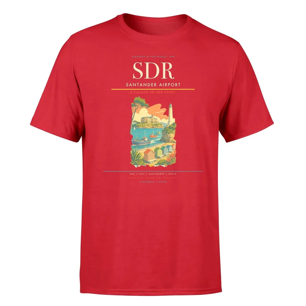 Santander Airport (SDR) T-Shirt single-side front print in Red | santander-airport-sdr-double-side-t-shirt