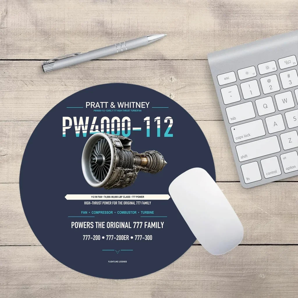 PW4000-112 design on navy blue round mouse pad