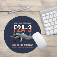Thumbnail for F2A-3 Buffalo Hold the Line at Midway design on navy blue round mouse pad