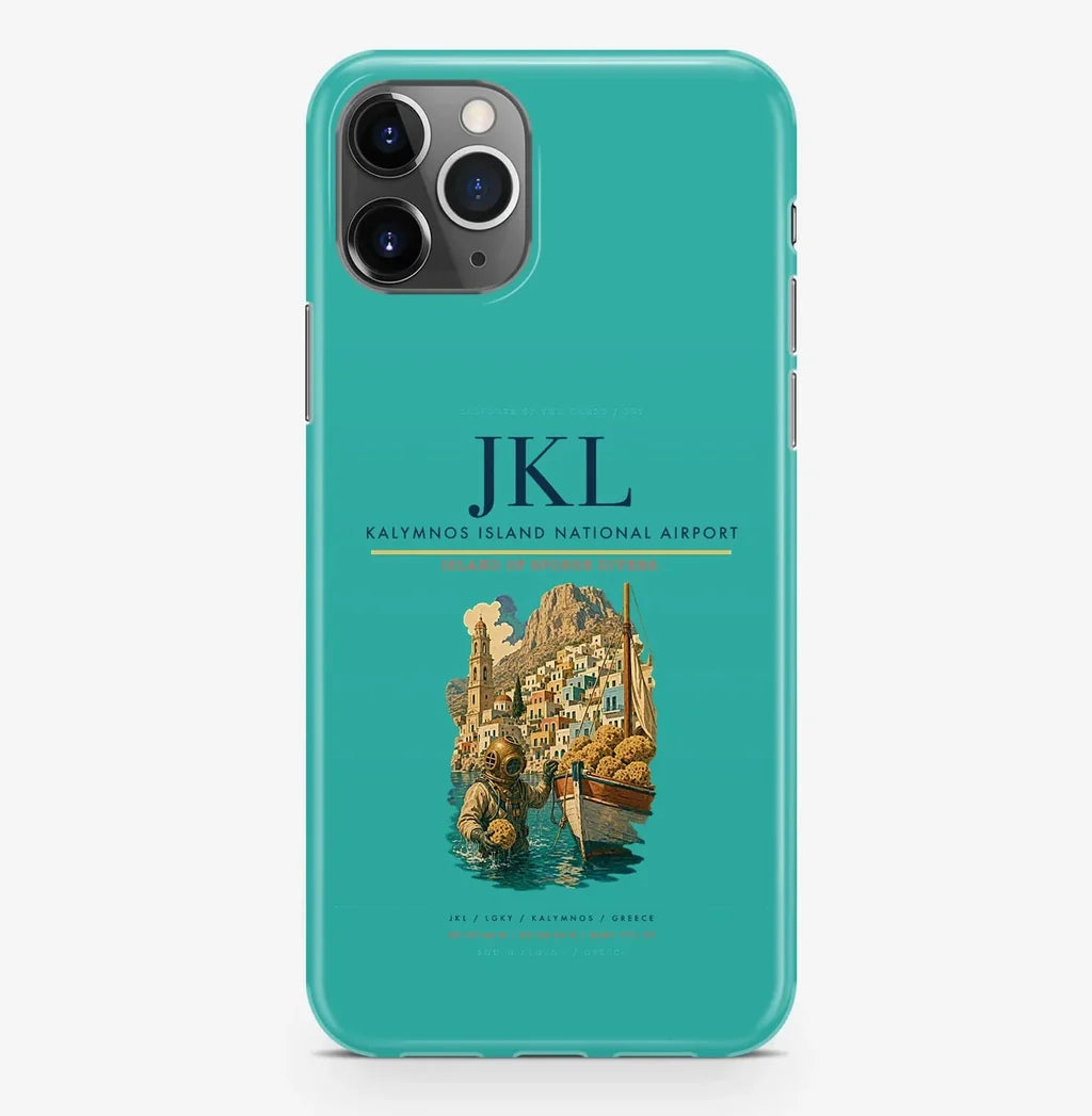 Kalymnos Airport (JKL) design on turquoise iPhone 16 Pro MagSafe case