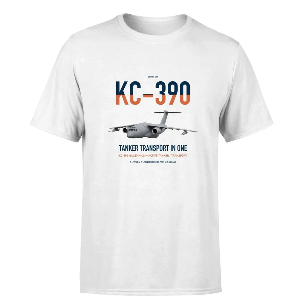 Embraer KC-390 Millennium design on white double-side t-shirt, single-side print