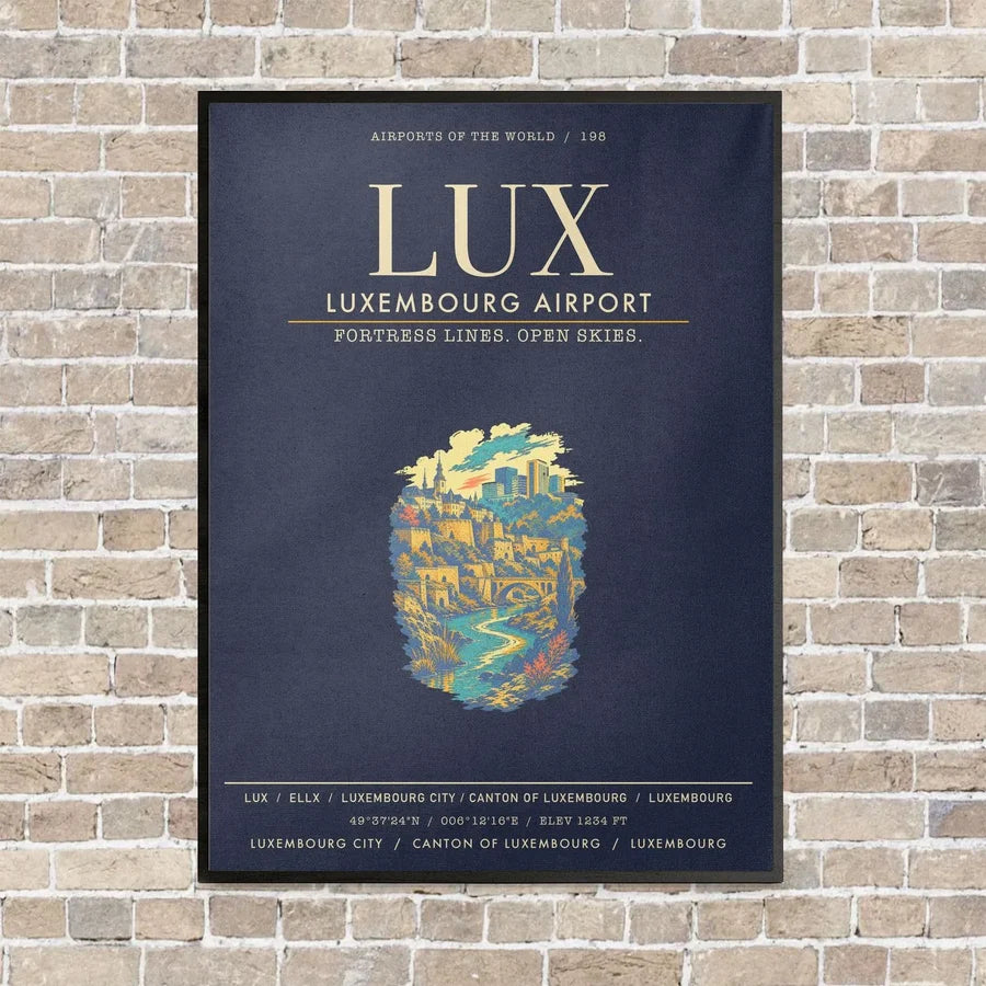 Luxembourg Airport LUX - Canvas Framed - Navy Blue
