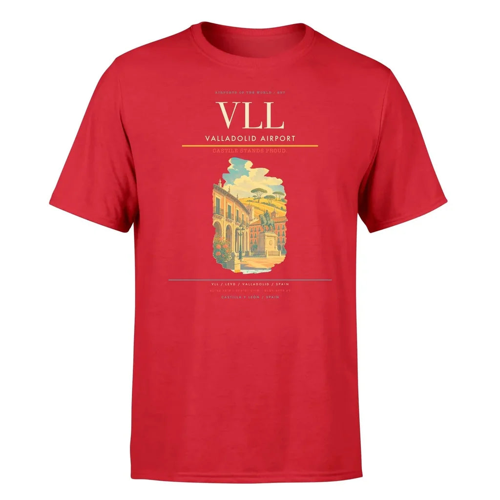 Valladolid Airport (VLL) T-Shirt single-side front print in Red | valladolid-airport-vll-double-side-t-shirt