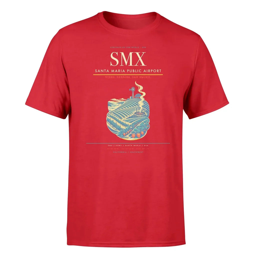 Santa Maria Public Airport (SMX) T-Shirt single-side front print in Red | santa-maria-public-airport-smx-double-side-t-shirt
