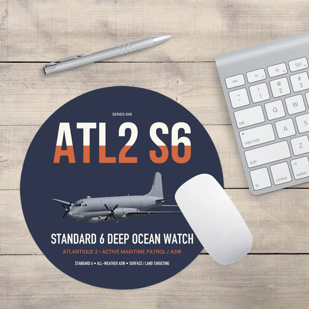 Atlantique 2 Standard 6 design on navy blue round mouse pad