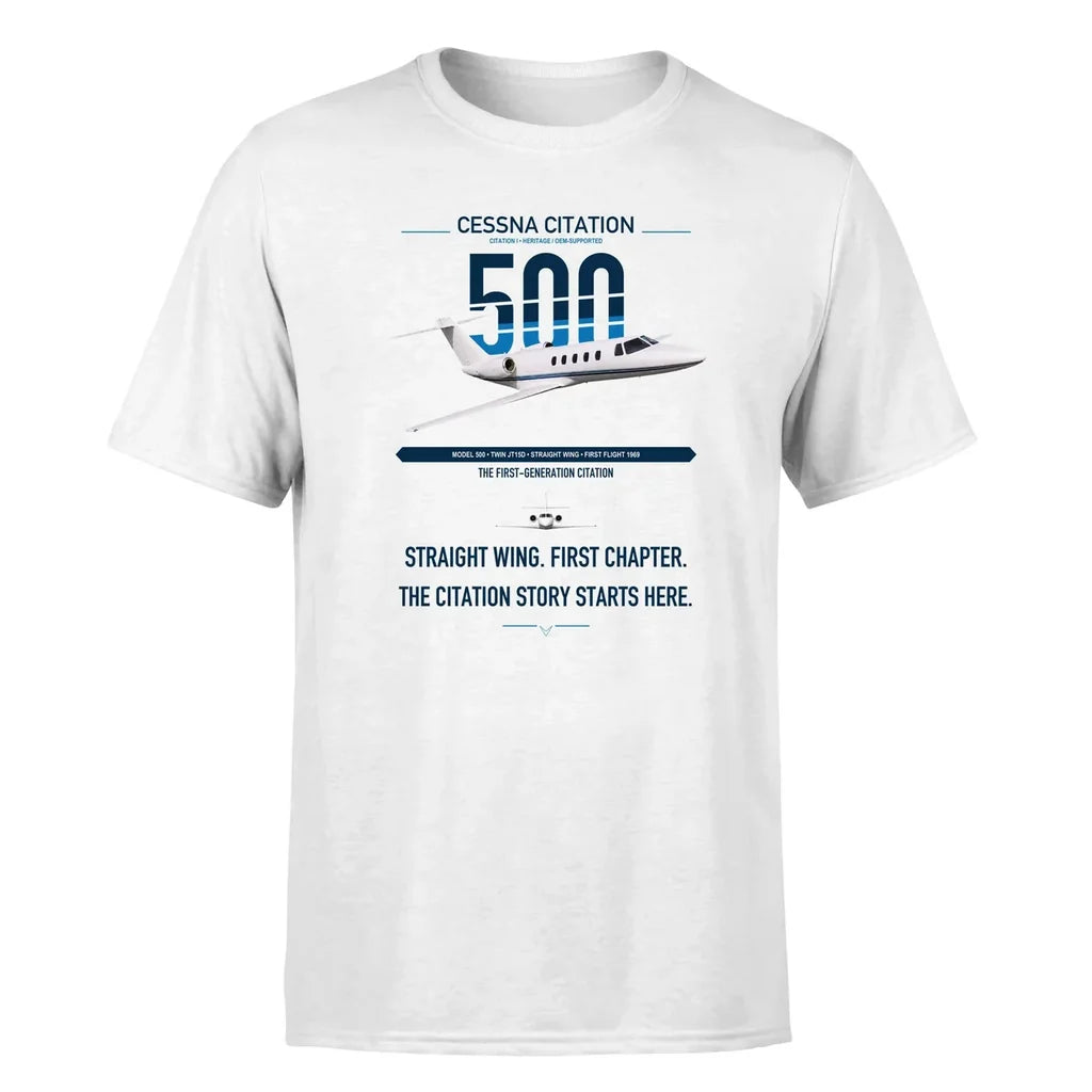 Cessna Citation 500 - Citation I design on white double-side t-shirt, single-side print