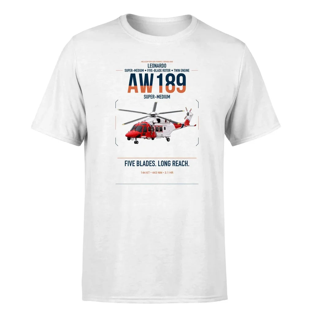 Leonardo AW189 design on white t-shirt, single-side print