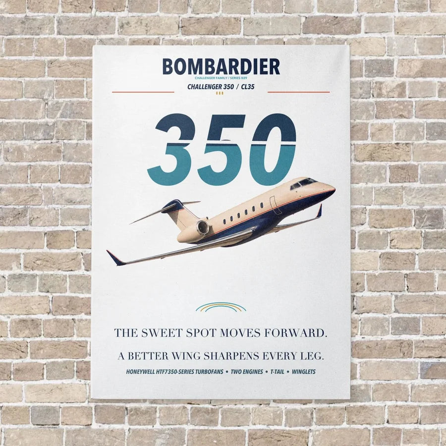 Bombardier Challenger 350 vertical canvas print - no frame - white background