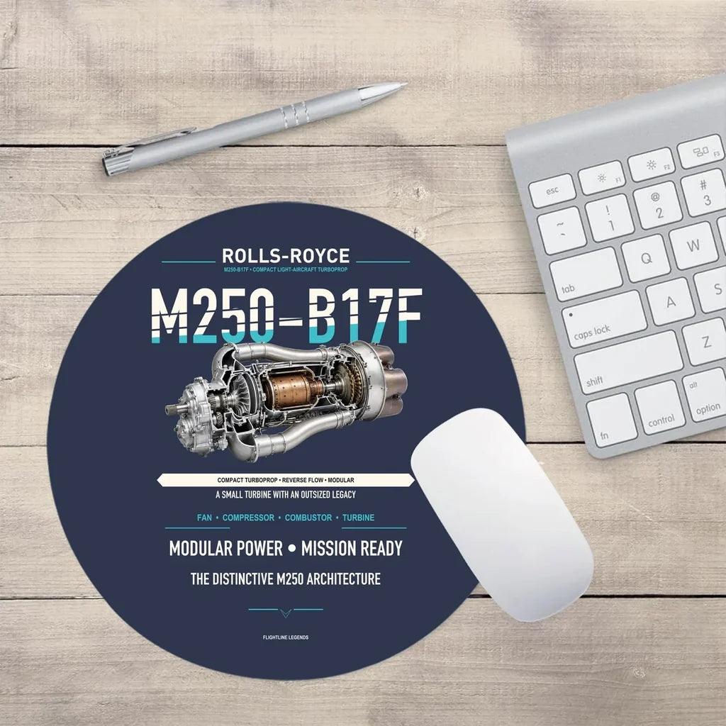 M250-B17F design on navy blue round mouse pad