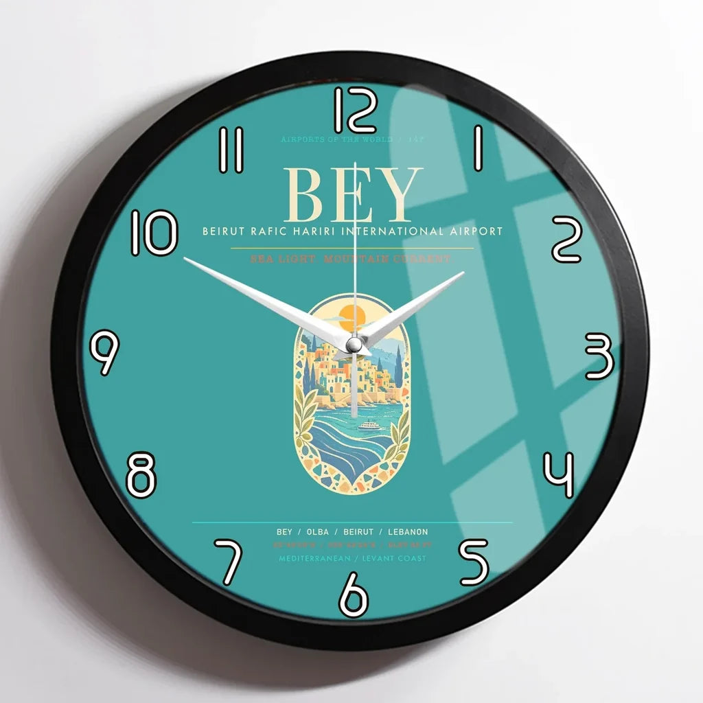 Beirut Rafic Hariri International Airport BEY - Levantine Sea Current Wall-Clock Framed - Turquoise