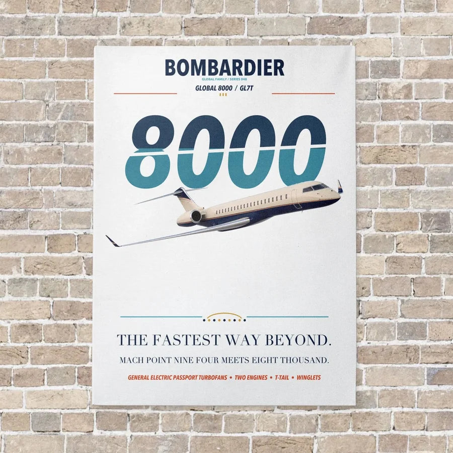 Bombardier Global 8000 vertical canvas print - no frame - white background
