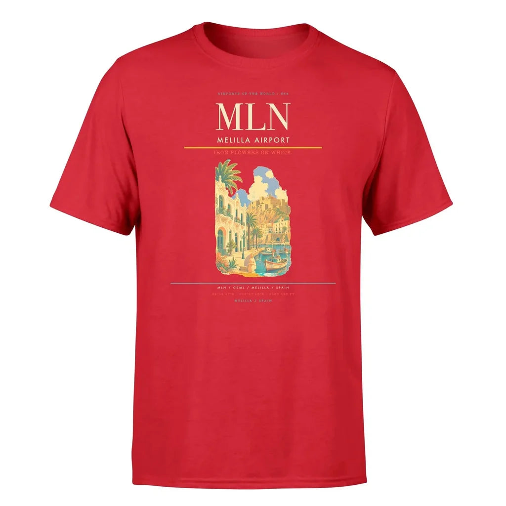 Melilla Airport (MLN) T-Shirt single-side front print in Red | melilla-airport-mln-double-side-t-shirt