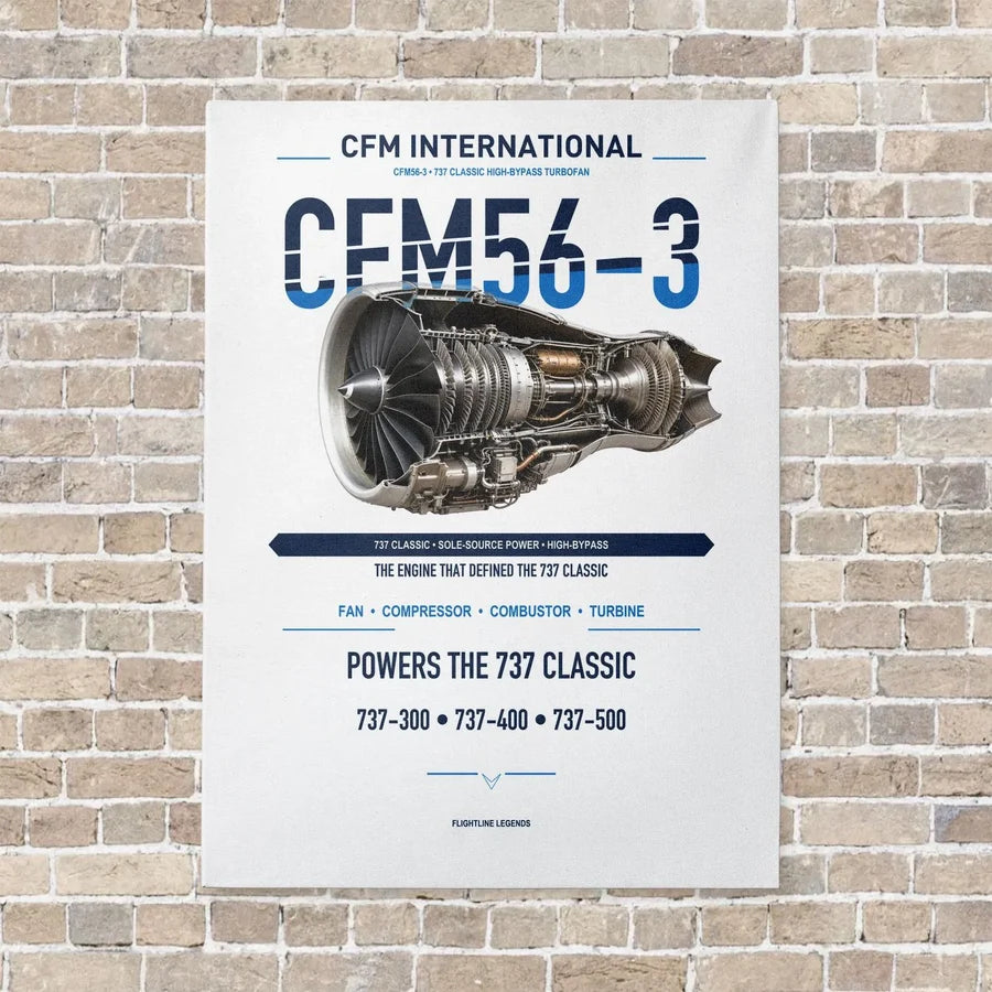 CFM56-3 vertical canvas print - no frame - white background