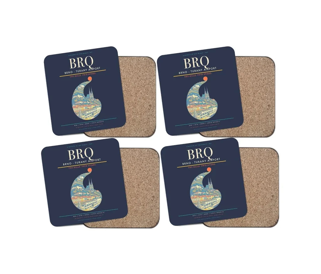 Brno - Turany Airport BRQ Coaster 4-Pieces-Set - Navy Blue