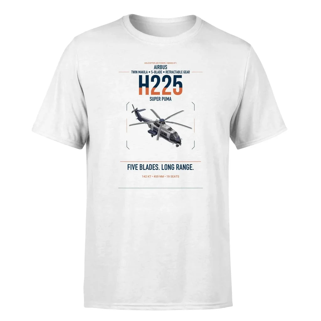 Airbus H225 design on white t-shirt, single-side print