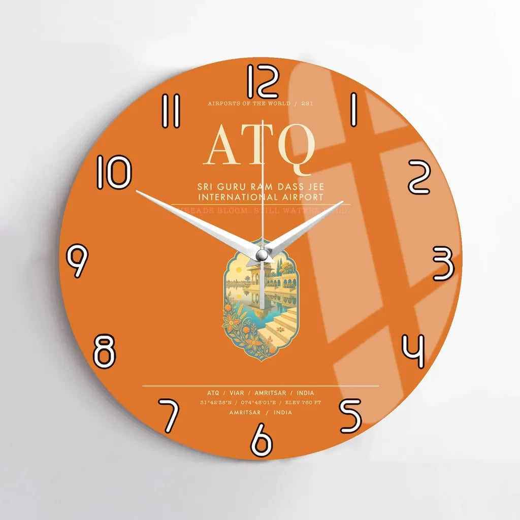Sri Guru Ram Dass Jee International Airport Amritsar ATQ Wall-Clock No-Frame - Orange