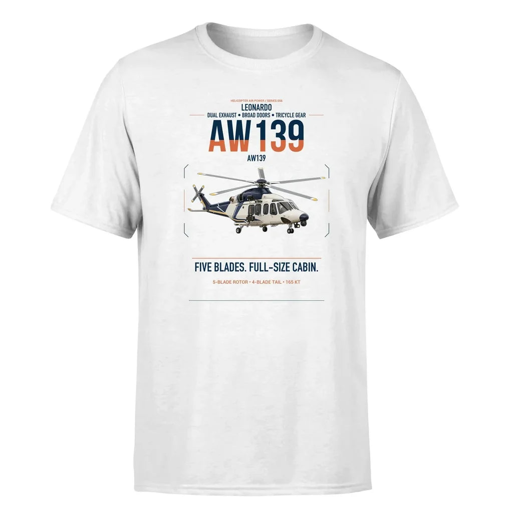 Leonardo AW139 design on white t-shirt, single-side print