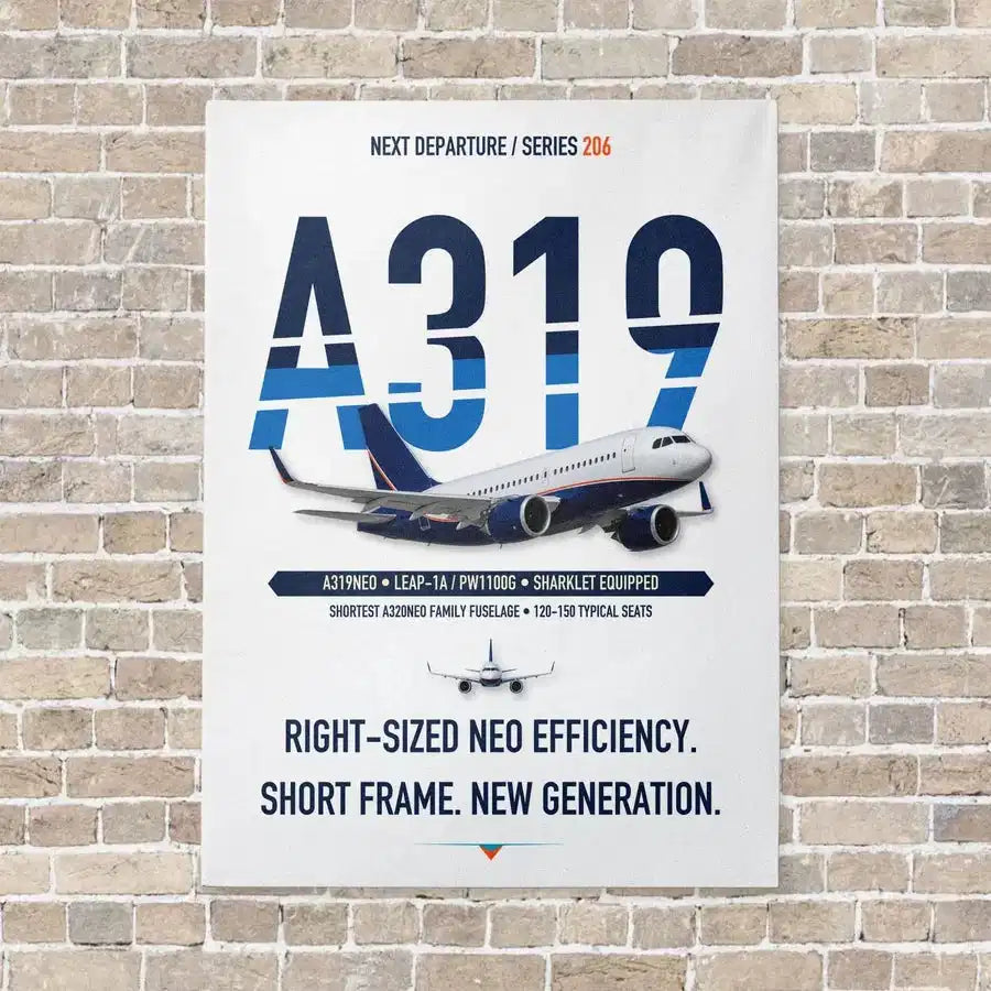 Airbus A319neo vertical canvas print - no frame - white background