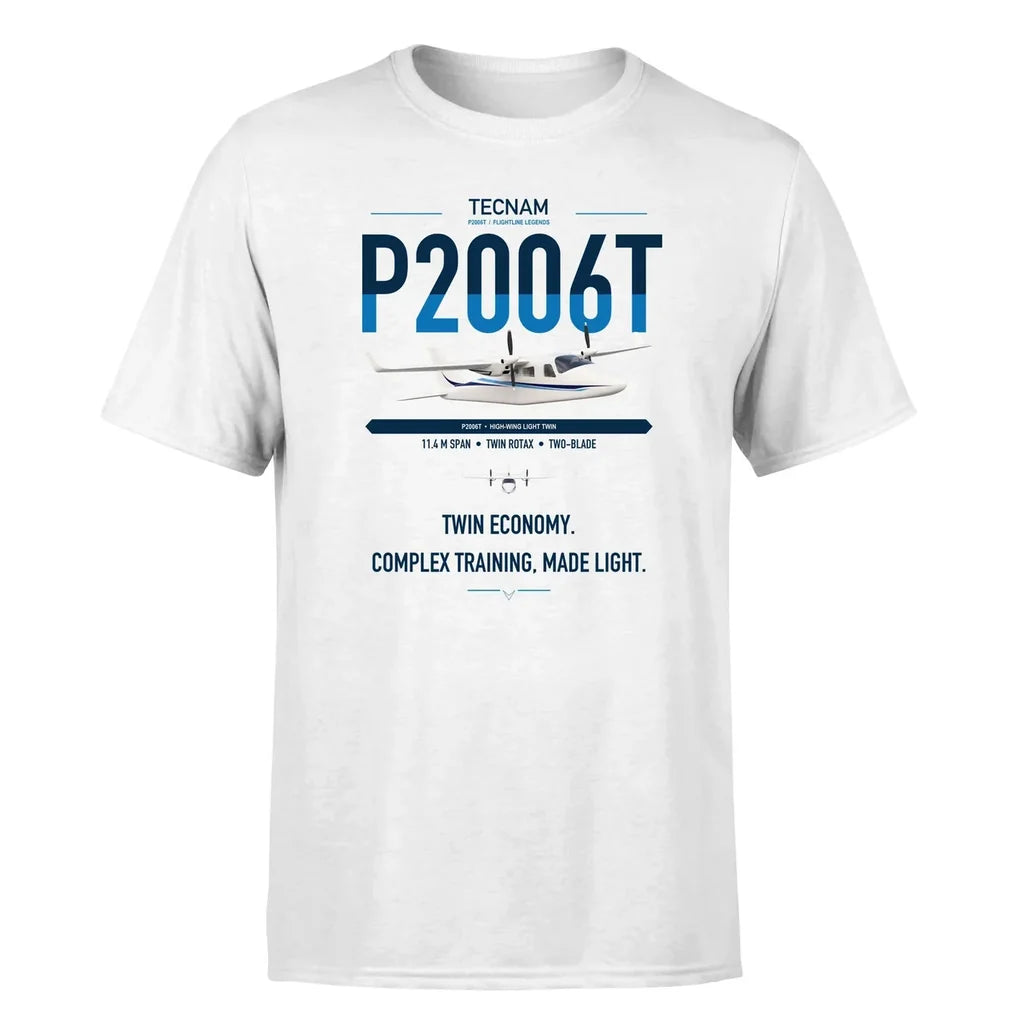 Tecnam P2006T design on white t-shirt, single-side print