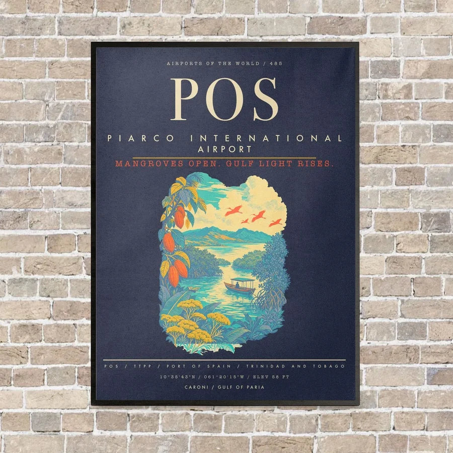 Piarco International Airport POS - Canvas Framed - Navy Blue