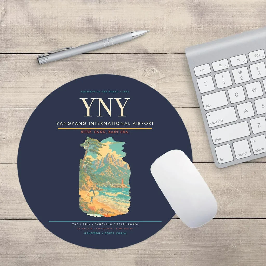 Yangyang International Airport (YNY) design on navy blue round mouse pad