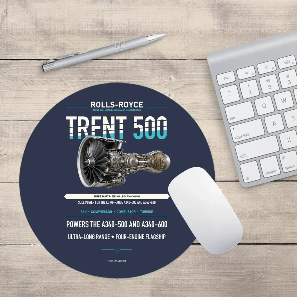 TRENT 500 design on navy blue round mouse pad