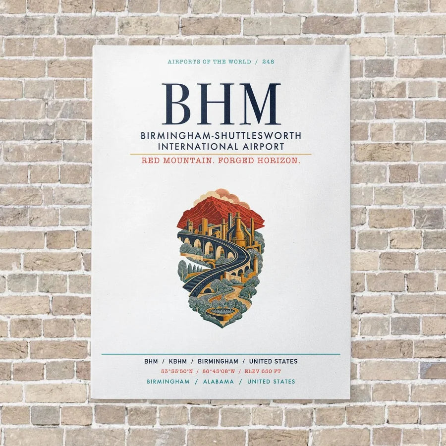 Birmingham-Shuttlesworth International Airport BHM vertical canvas print - no frame - white background