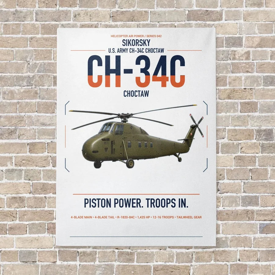 Sikorsky CH-34C Choctaw vertical canvas print - no frame - white background