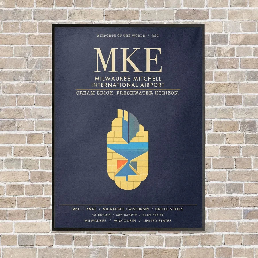 Milwaukee Mitchell International Airport MKE - Canvas Framed - Navy Blue