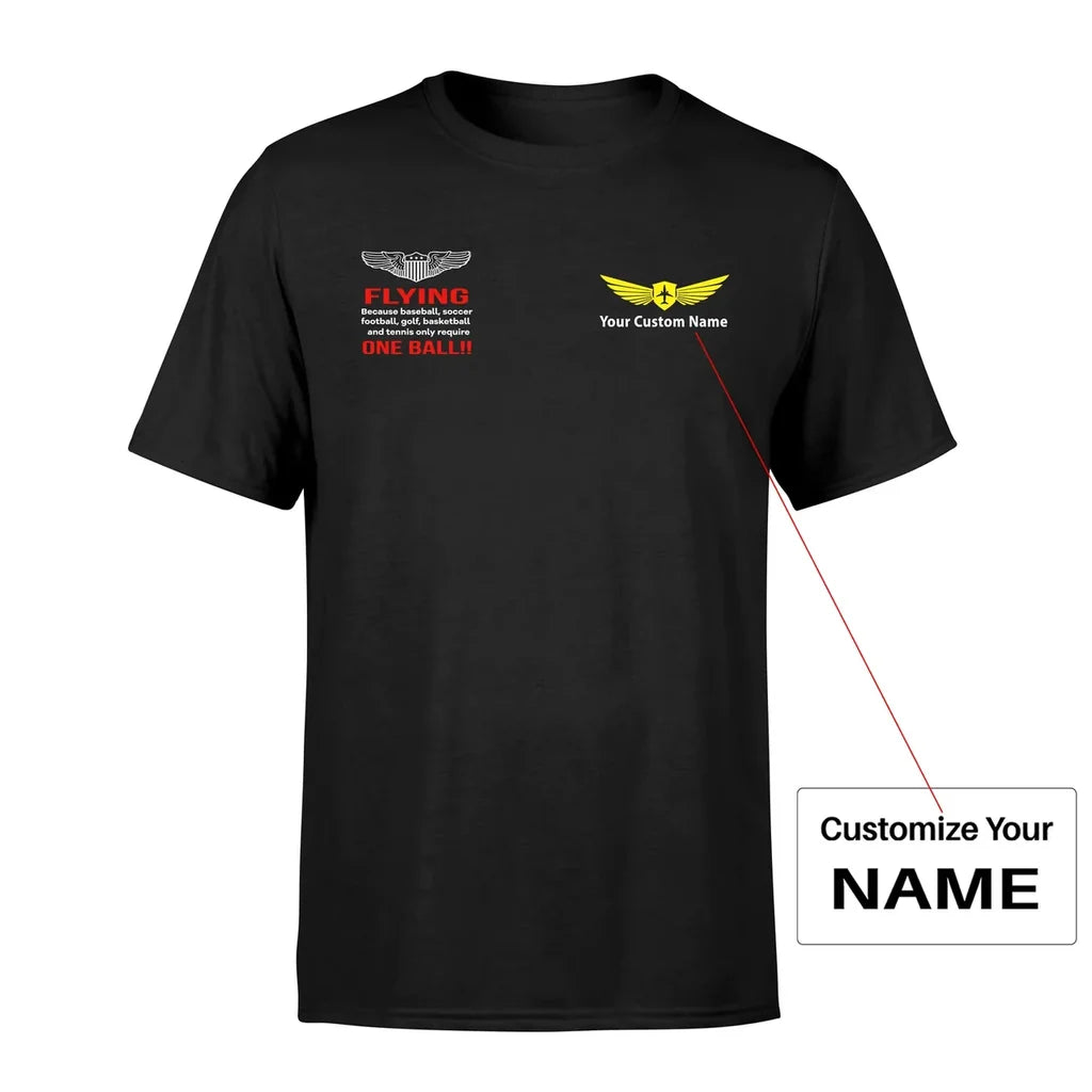 Flying One Ball aviation design printed on soft cotton small-logo T-shirt.