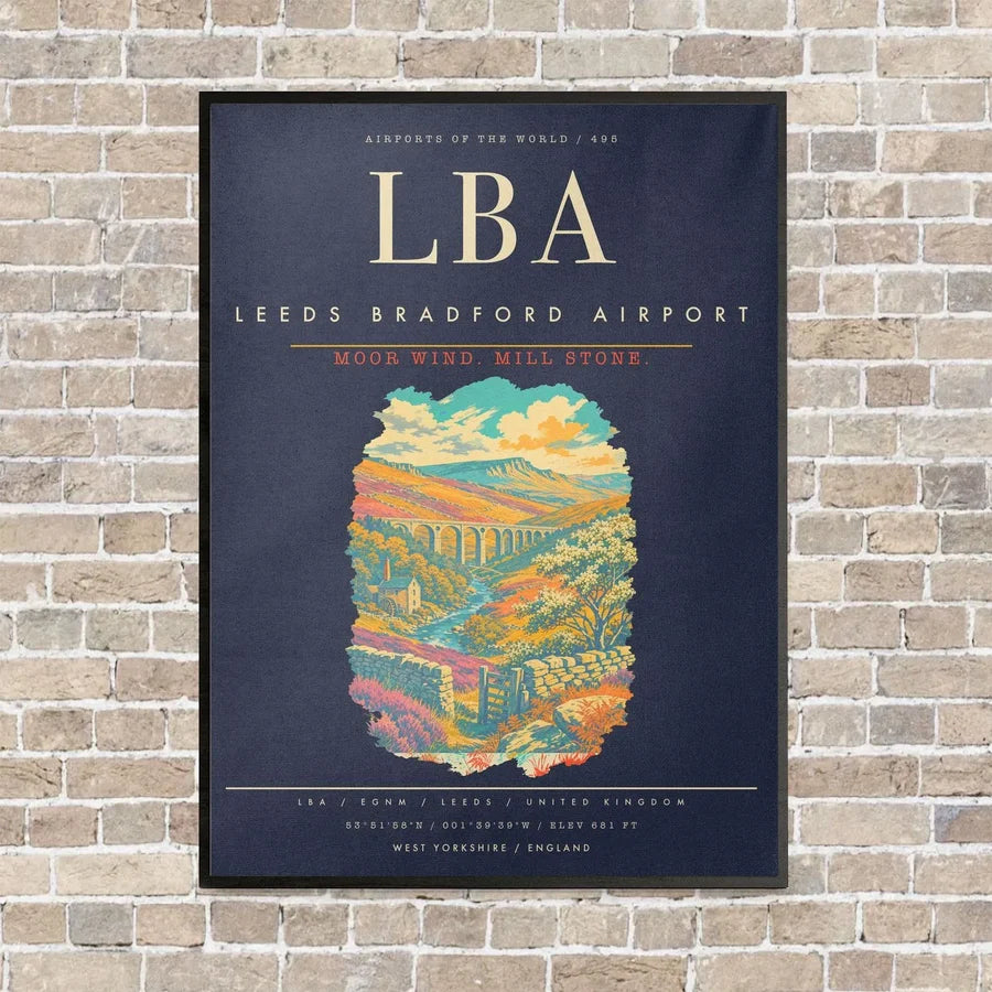Leeds Bradford Airport LBA - Canvas Framed - Navy Blue
