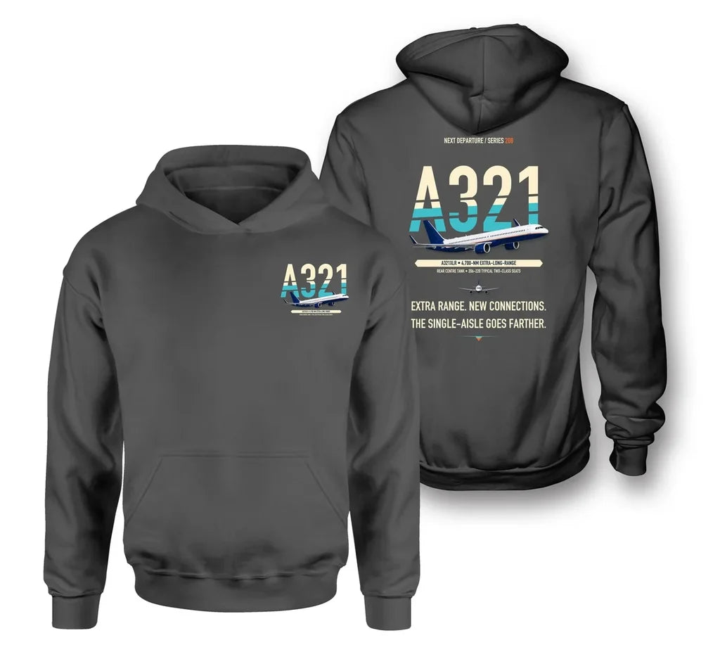 Airbus A321XLR design on dark gray hoodie