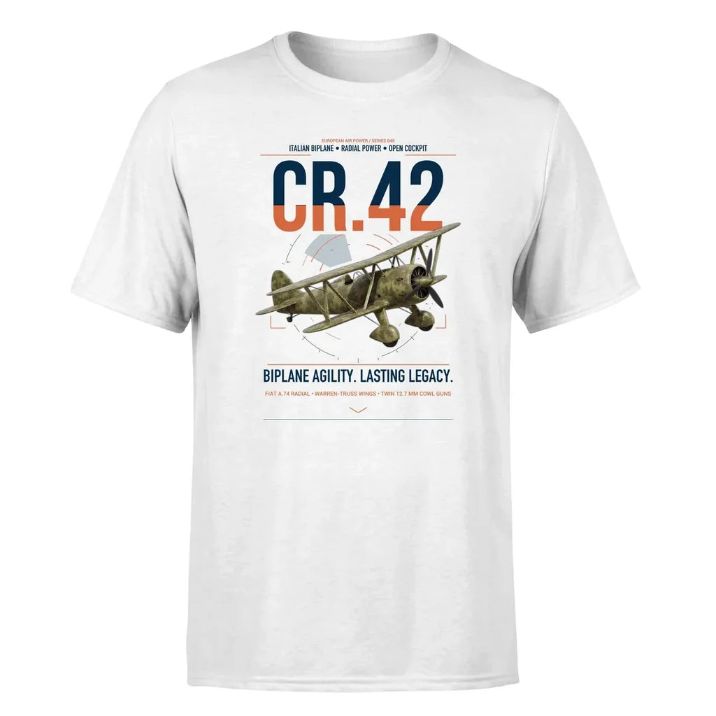 Fiat CR.42 Falco design on white t-shirt, single-side print