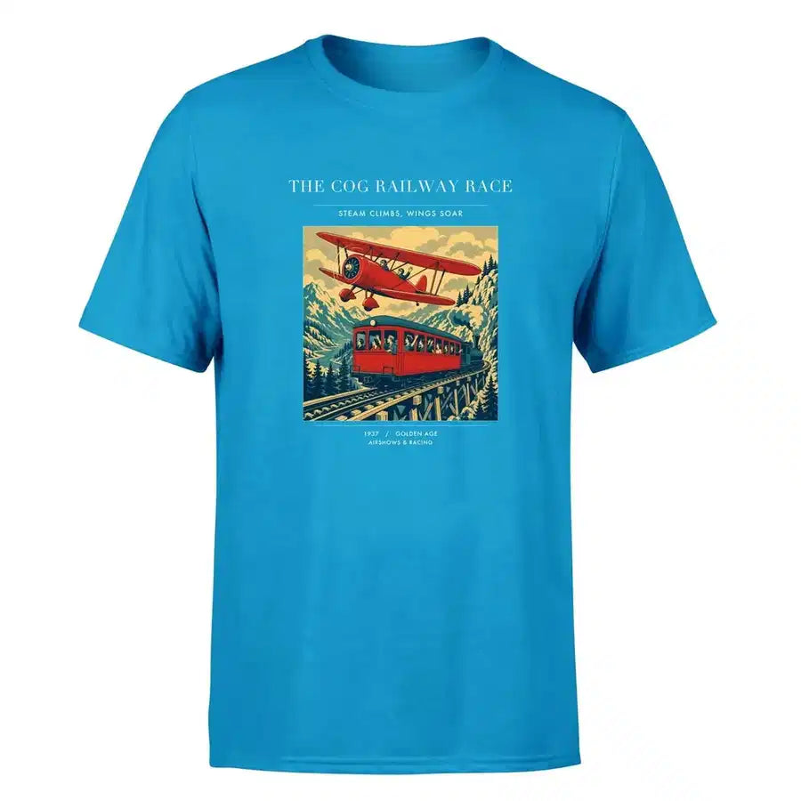 VINTAGE G4347 - The Cog Railway Race - Premium T-Shirt design on turquoise premium t shirt