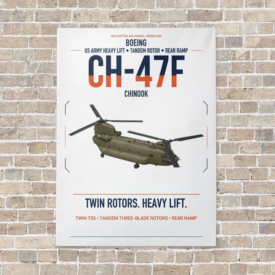 Boeing CH-47F Chinook vertical canvas print - no frame - white background