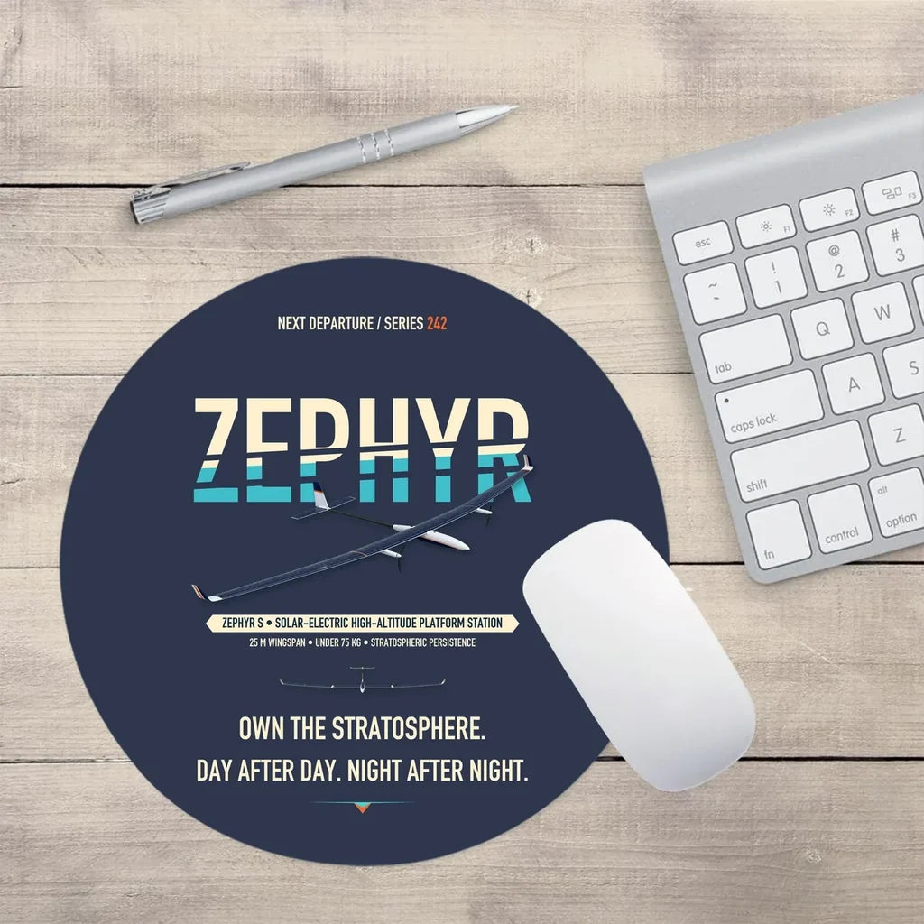 Airbus Zephyr S design on navy blue round mouse pad